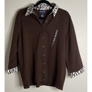 Jones New York Womens 2X Cardigan Sweater‎ Button Zebra Animal Print Safari NEW